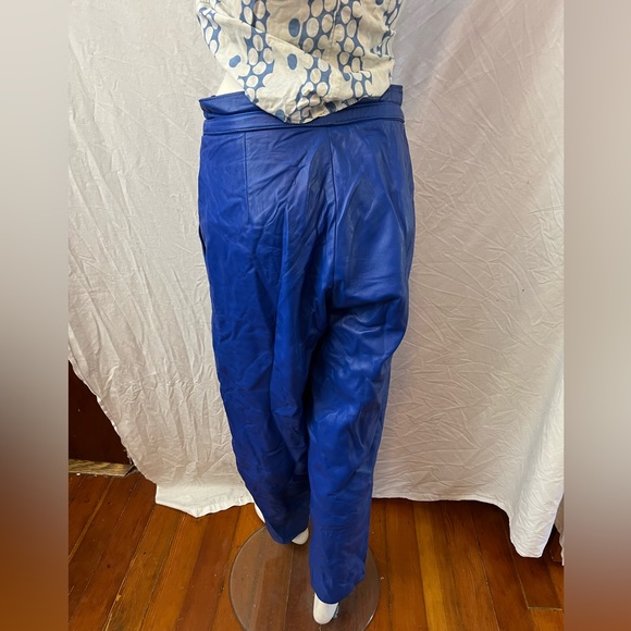 Coolest vintage 80’s real cobalt blue leather drawstring pants - Picture 5 of 9